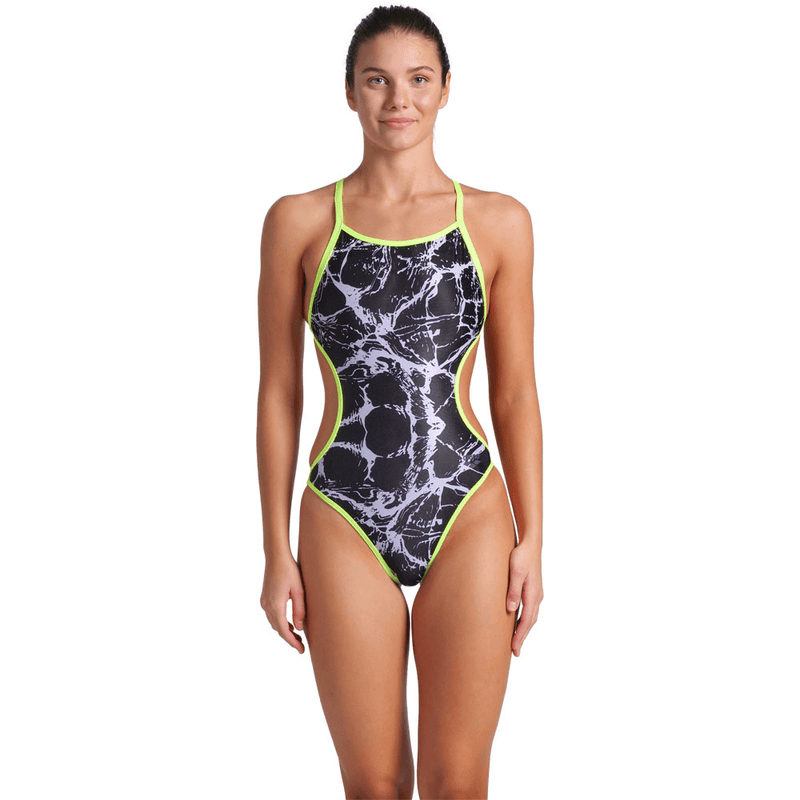 Arena Womens Hooked Reversible Swimsuit - Black Multi/Plum/Arctic Lime-Swimsuit-Arena-SwimPath