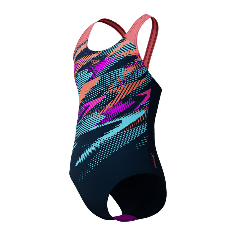 Speedo Digital Placement Splashback Girls Swimsuit - Dark Teal/Coral-Swimsuit-Speedo-SwimPath