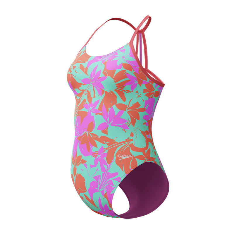 Speedo Girls Allover Lane Line Back Swimsuit - Purple-Swimsuit-Speedo-SwimPath