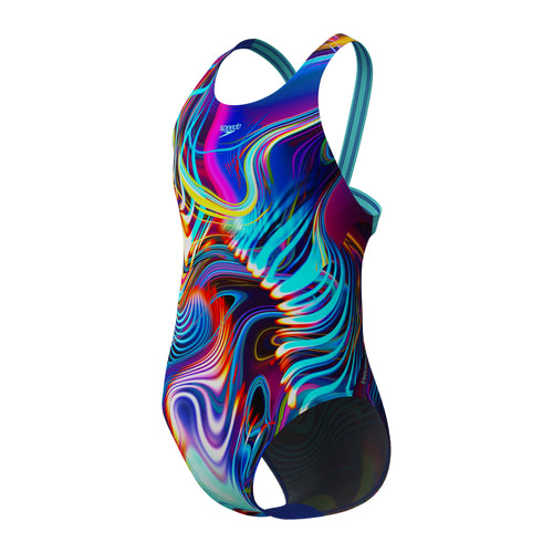 Speedo Girls' Digital Printed Powerback Swimsuit - Blue/Purple-Swimsuit-Speedo-SwimPath