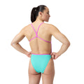 Speedo Solid V-Back Womens Swimsuit - Blue/Pink-Swimsuit-Speedo-SwimPath