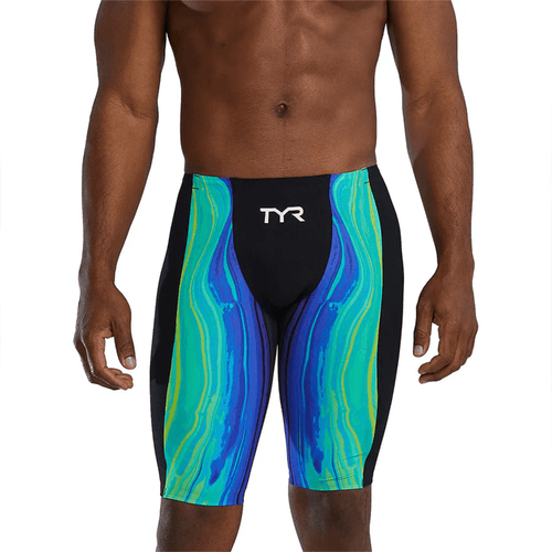 TYR Shockwave Men's High Waisted Jammers - Lime/Navy-Jammers-TYR-SwimPath