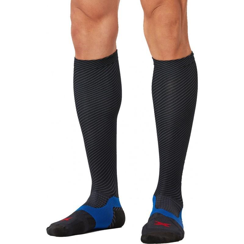 2XU Elite Lite X:Lock Compression Socks-Compression-2XU-Black/Blue-XS-SwimPath